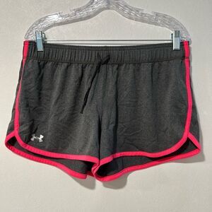 Under Armour Women’s HeatGear Athletic Shorts Large Gray w/ Pink Trim Running